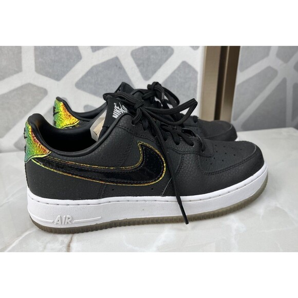 Nike Women Sz 7.5 AIR FORCE 1 ‘07 PRM’ BLACK PURE PLATINUM Leather Sneakers Shoe - Picture 2 of 10